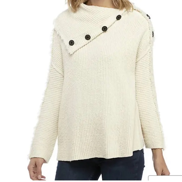 Free People On My Side Button Cowl Neck Sweater Knit - Picture 1 of 9